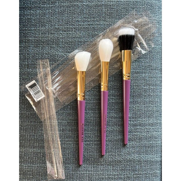 NIB Ace Beaute 3 Piece Face Makeup Brush Set Purple & Gold Vegan Bristles - Picture 1 of 12
